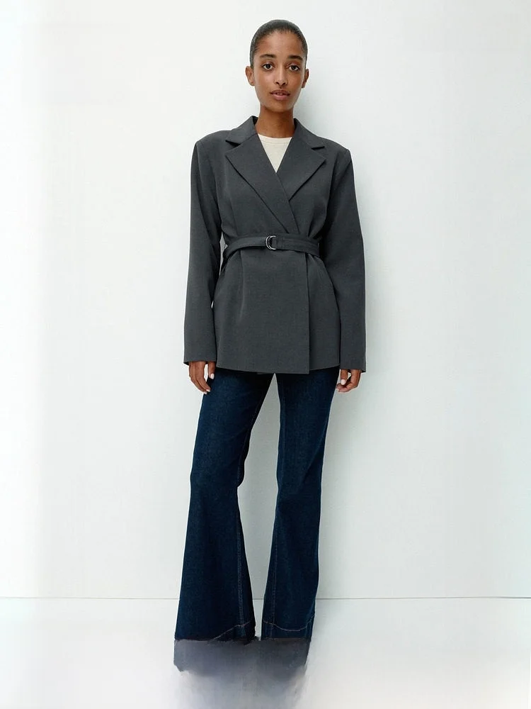 

Женский повседневный костюм H&M с поясом, весенняя коллекция, смесь полиэстера, вискозы и спандекса, для офиса и повседневной носки