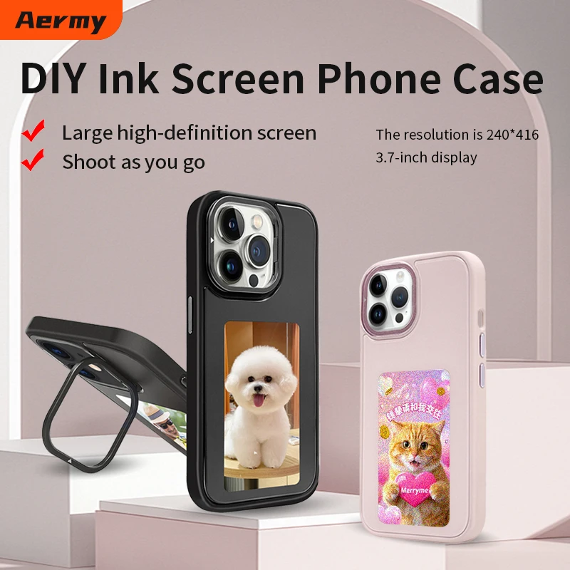 

New-tech NFC Function Phone Case For Iphone 13 14 15 Pro Max DIY Cases E-Ink Screen Phone Cover DIY Cartoon Girl Fundas Case