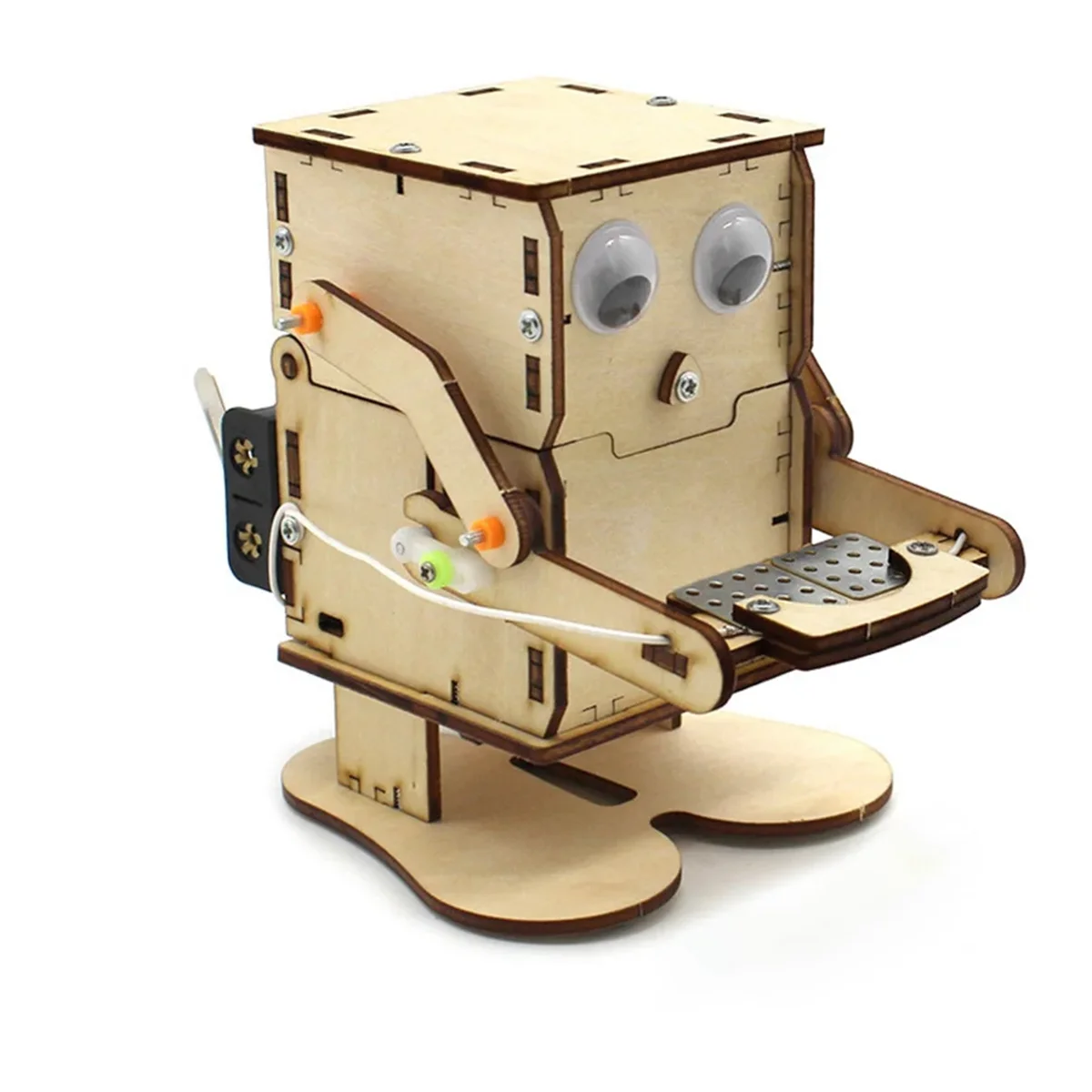 Robot Mangiare Moneta Legno Modello Fai da Te Insegnamento Apprendimento Stelo Kit di Progetto per Bambini Esperimento Scientifico Kit di Montaggio in Legno