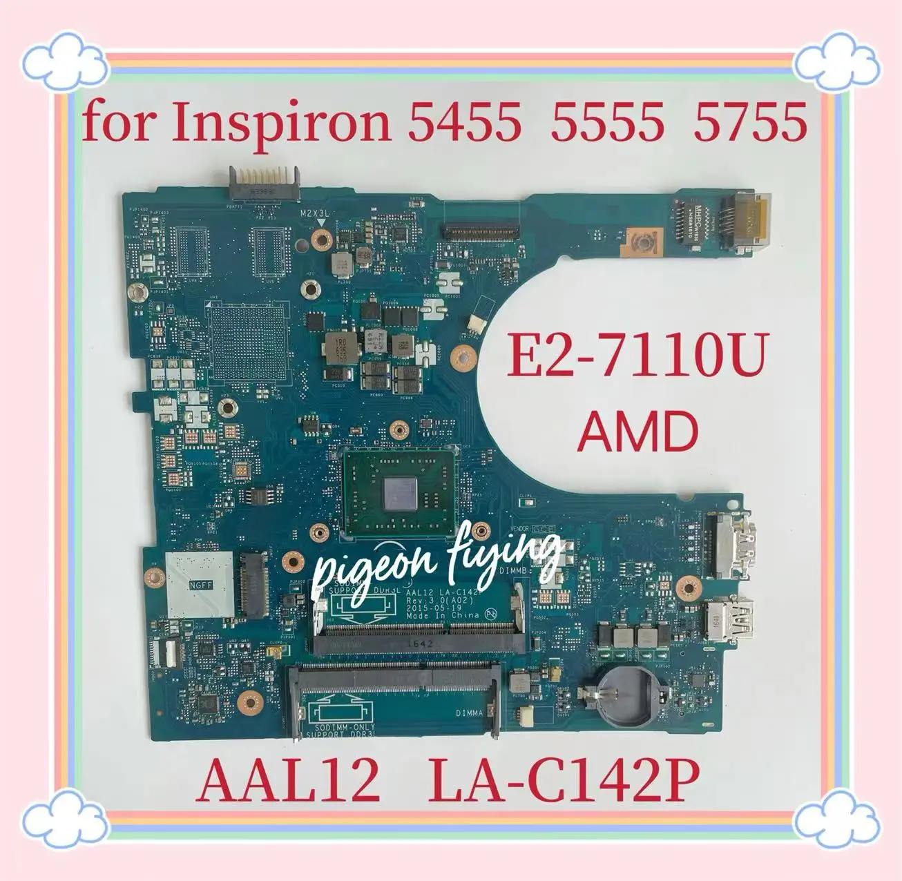 

AAL12 LA-C142P CN-0Y7P00 0Y7P00 Y7P00 For Dell Inspiron 5455 5555 5755 Laptop Motherboard With E2-7110 CPU 100% Fully Tested OK