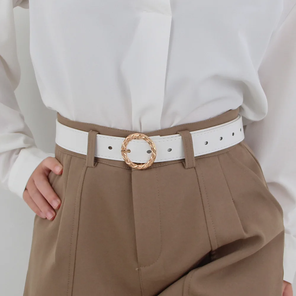 Belt, Women's Round Buckle Style, Fashionable, Simple, Versatile, Decorative Jeans with Black Belt, Women's