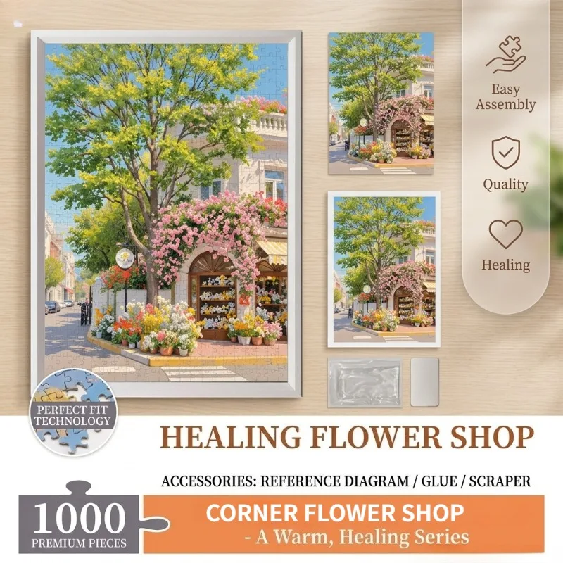 

1000 Piece Jigsaw Puzzle for Adults, 70x50cm (27.5x19.7in) Spring Street View Florist Scene Perfect Family Gathering Activity