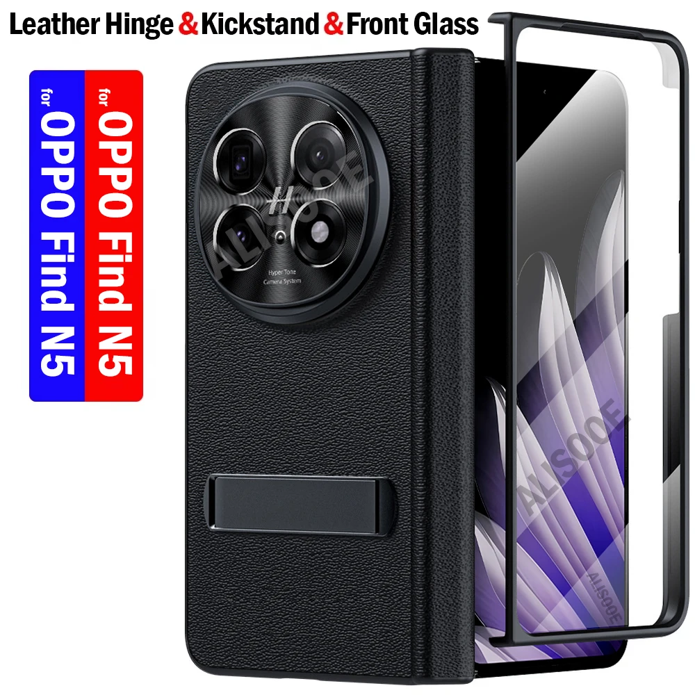 

Genuine Leather Kickstand Funda for OPPO Find N5 Hinge Case with Front Glass Holder Cover for OPPO Find N5 Leather Hinge Capa