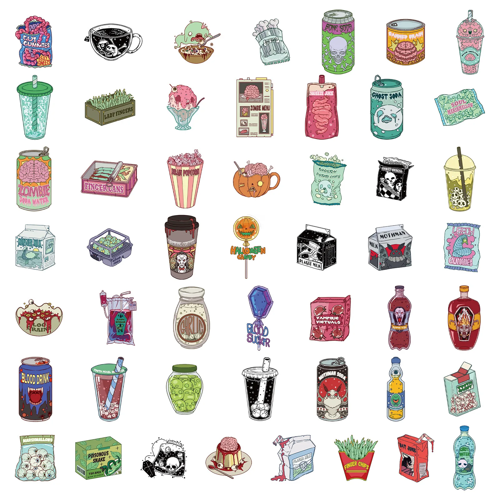 50 قطعة ملصقات الغذاء غيبوبة غيبوبة ملصقات صناعة يدوية سكرابوكينغ الهاتف الأمتعة سكيت الفينيل مقاوم للماء الكتابة على الجدران الشارات