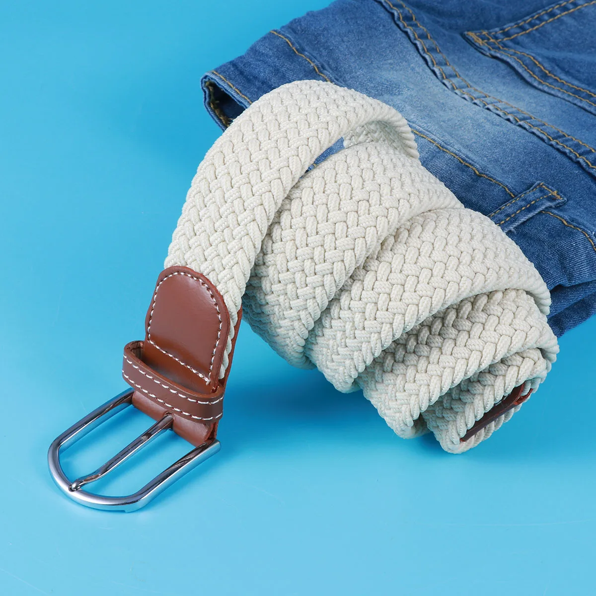 

Elastic Braided Belt Stretchable Woven Belts for Men Women Superior Alloy Buckle No Holes Fully Jeans Pants