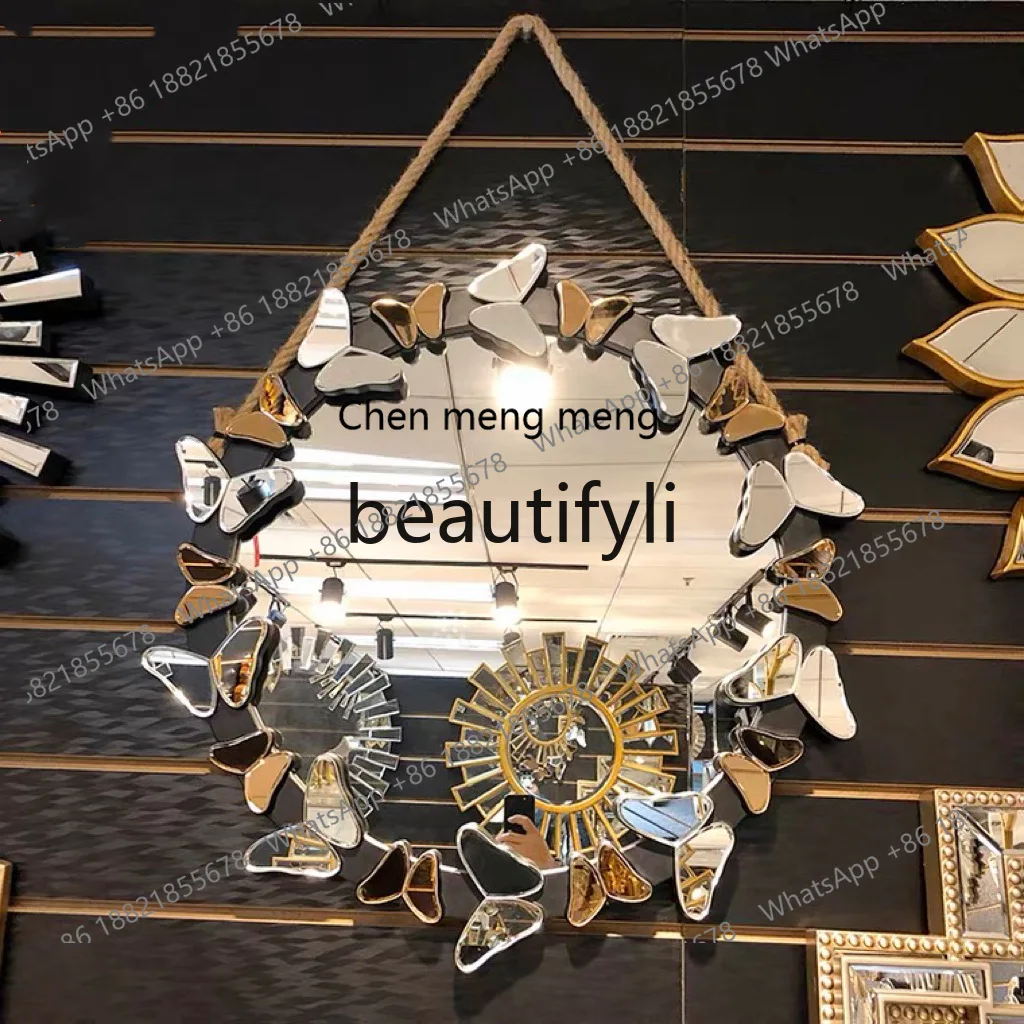 Decorative mirror dopamine wrought iron bag washing flower mirror hanging special-shaped mirrorH