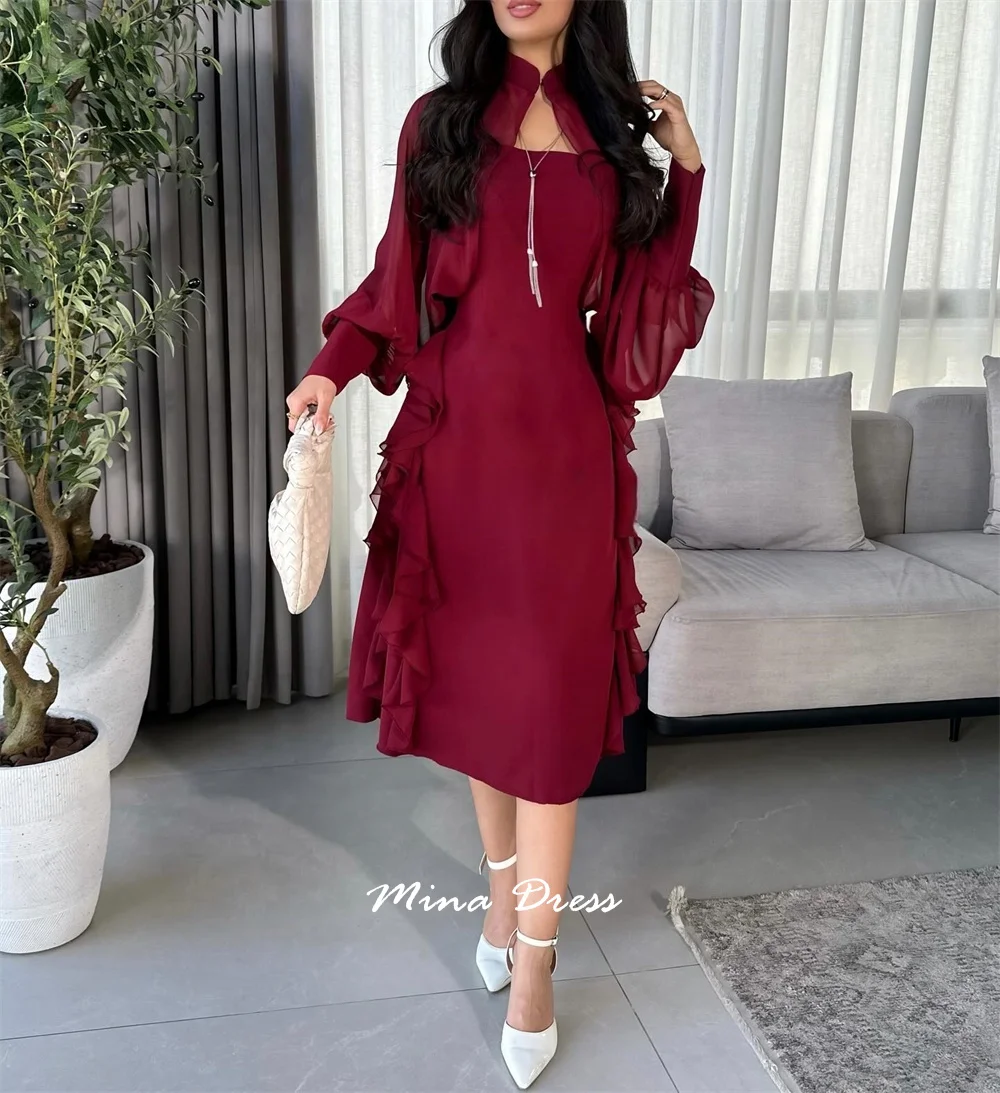 

Mina Long Sleeves Arabic Evening Dress Luxury Elegant Party Dresses WomanCustomized High-collar Dresses for Special Events Prom