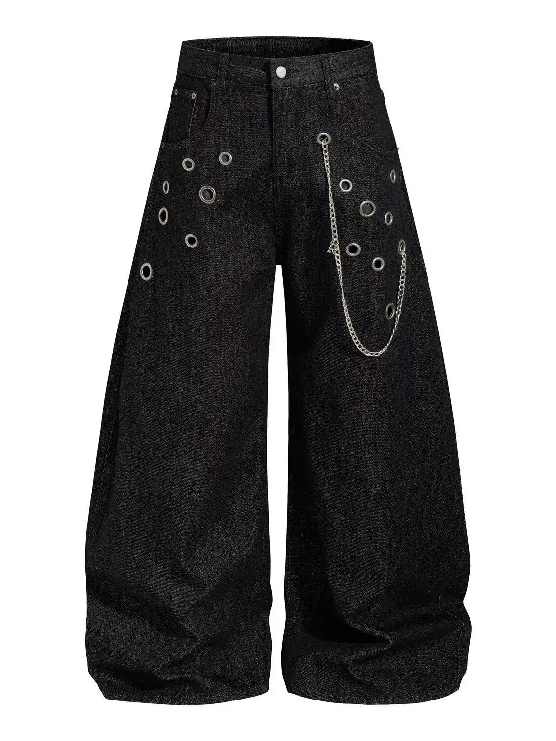 Black Womens Jeans High Waist Vintage Straight Winter Denim Pants Street Multiple Pockets American Wide Leg Baggy Denim Trouser