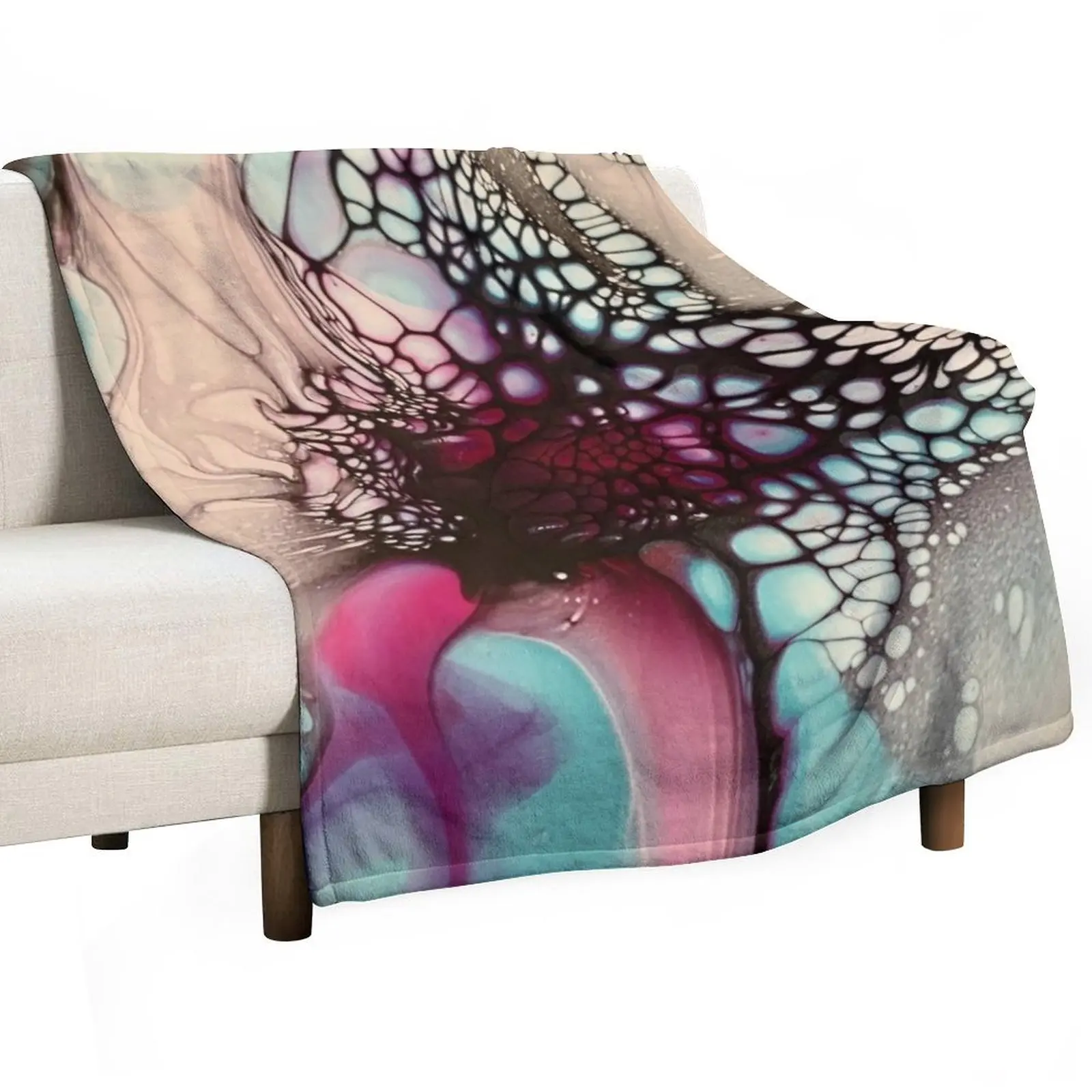 Beautiful Blue and Magenta Flower Inspired Abstract Fluid Acrylic Pour Throw Blanket bed plaid Plush Blankets