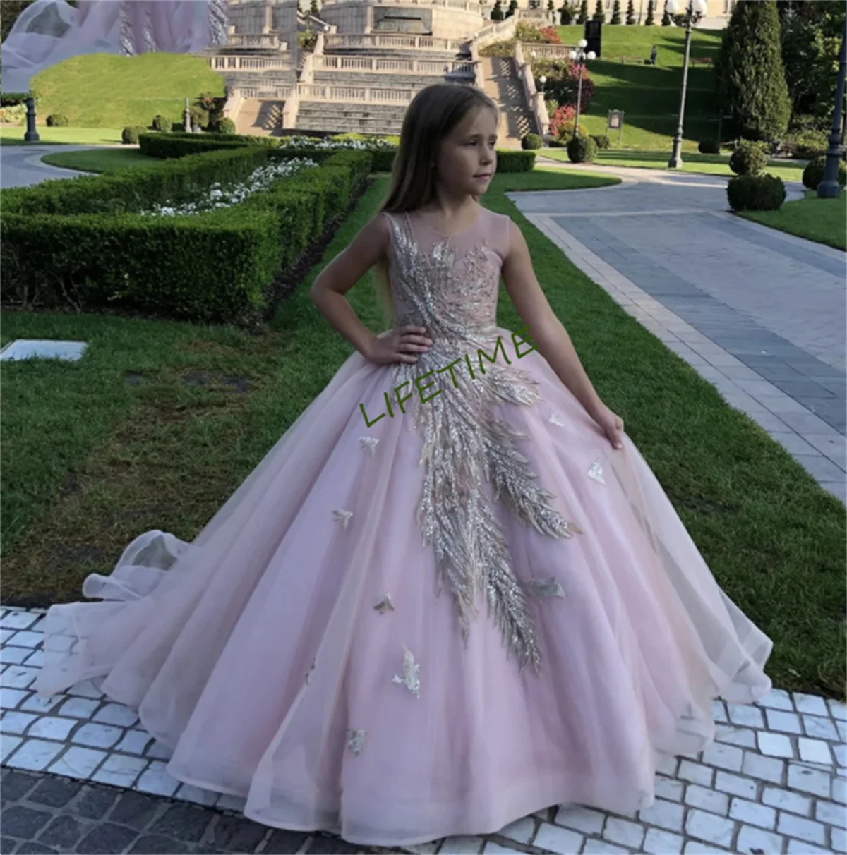 Vestido de princesa flor de tule menina, Vestido de baile colorido personalizado infantil, Festa de casamento infantil, Vestido de noite da menina