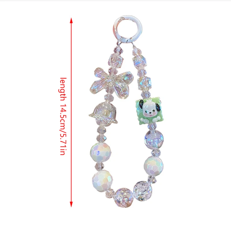 Kawaii Sanrio Hello Kitty Phone Chain W/Card Kuromi Cinnamoroll My Melody Beads Keychain Anti-lost Wrist Strap Bag Decor