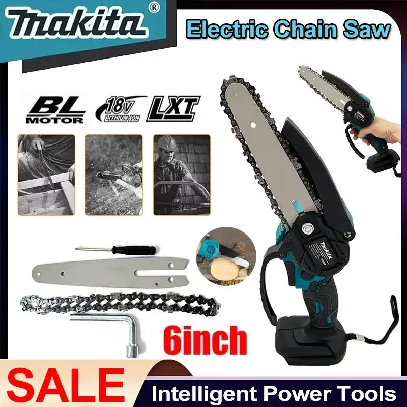 Makita 6 Inch Chain Saw Electric Saw Handheld Portable Wood Logging Chainsaw Garden Pruning Wood Power Tool for 18V Battery