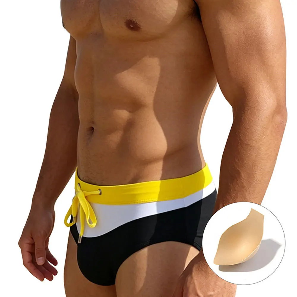 Trendy Splicing Men's Swimming Trunks Summer Sexy Quick Drying Swimsuit Boxer Briefs Bikini Beach Shorts Swimwear Bathing Suit