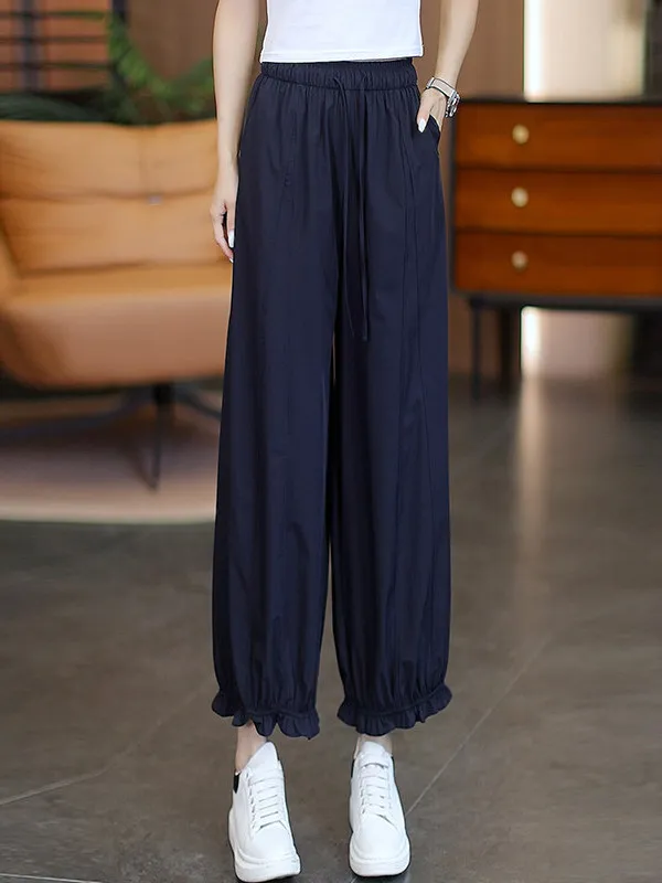

High Waist Thin Summer Lace Pants Loose Lantern Pants Casual Breathable Bloomer Pants Elastic Waist Nylon Fiber Ladies Pants