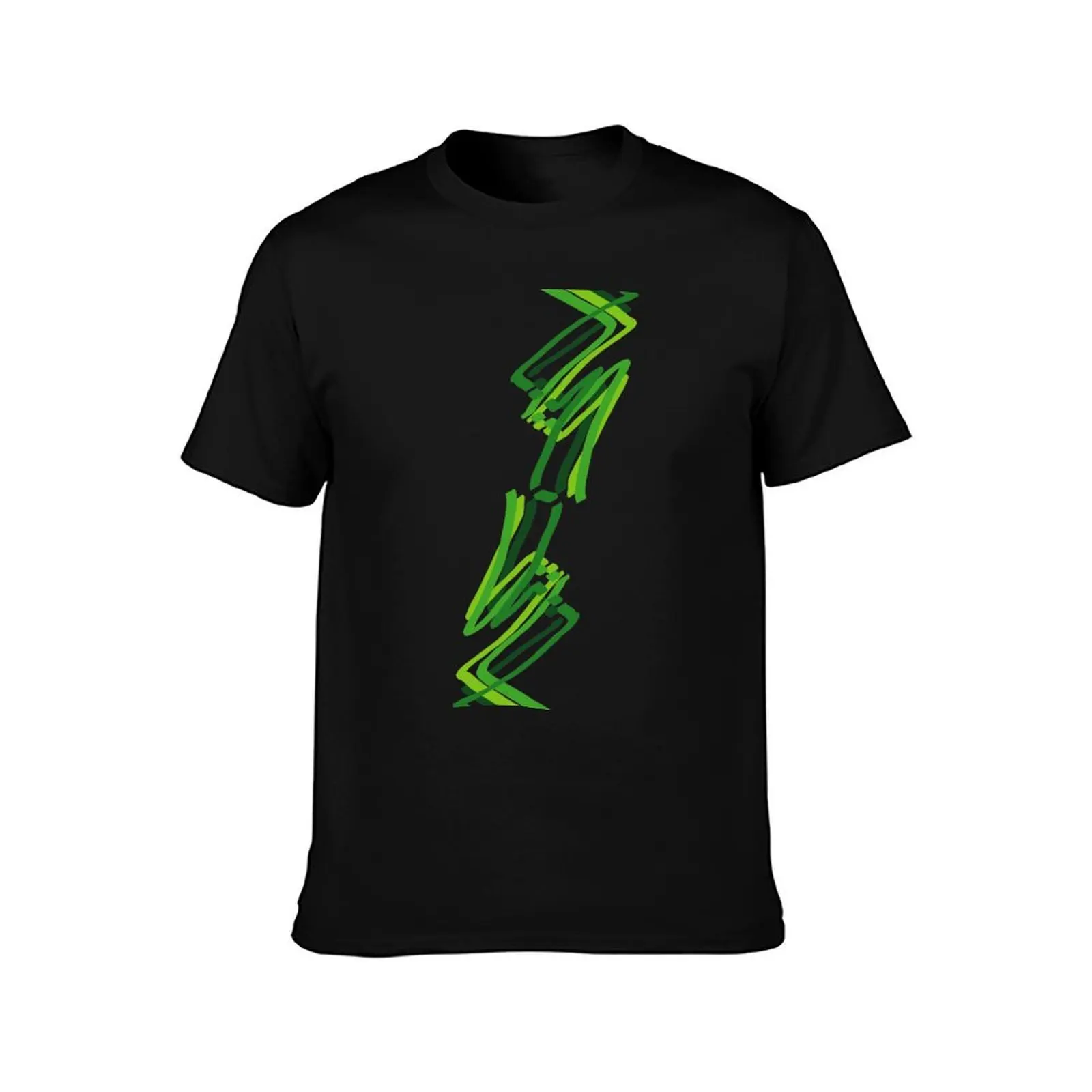 Abstract Paint Strokes Green Zig Zag Pattern T-Shirt Casual Loose Daily Wear T-Shirt