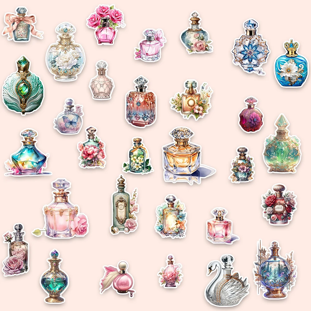 30Pcs Aesthetic Perfume Bottle Stickers Vintage Floral Waterproof PVC Decal For Laptop Phone Case Scrapbook Stickers Gift