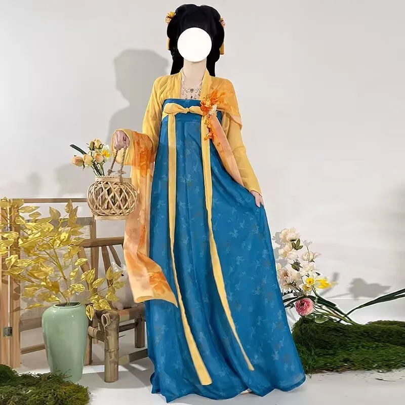 Strój na Halloween 2025, przebranie na imprezę cosplay, chińskie stroje w stylu vintage Tang, czerwono-niebieska sukienka Hanfu, damska sukienka Hanfu.