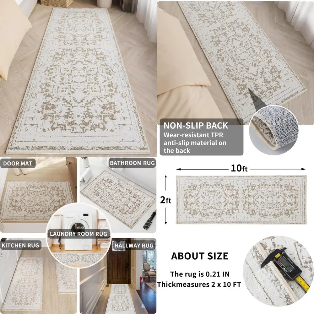 

Коврик-дорожка в стиле бохо, 2x10 футов, мягкий, нескользящий, для прихожей, ванной, кухни, машинная стирка, низкий ворс (хаки)