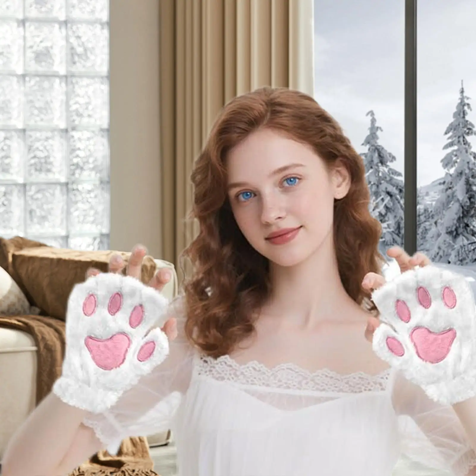 

Cat Paw Fingerless Heated Gloves USB Rechargeable Hand Warmer for Women, Outdoor Work, Skiing & Computer Use in Winter