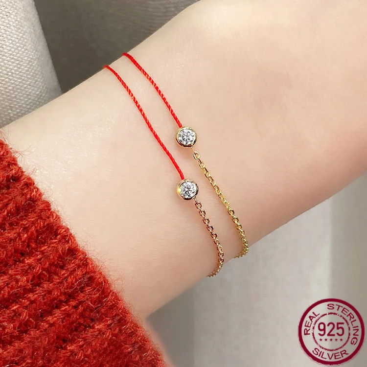 

New S925 pure silver half red rope half bracelet, light luxury, niche fashion, personalized jewelry, wedding jewelry