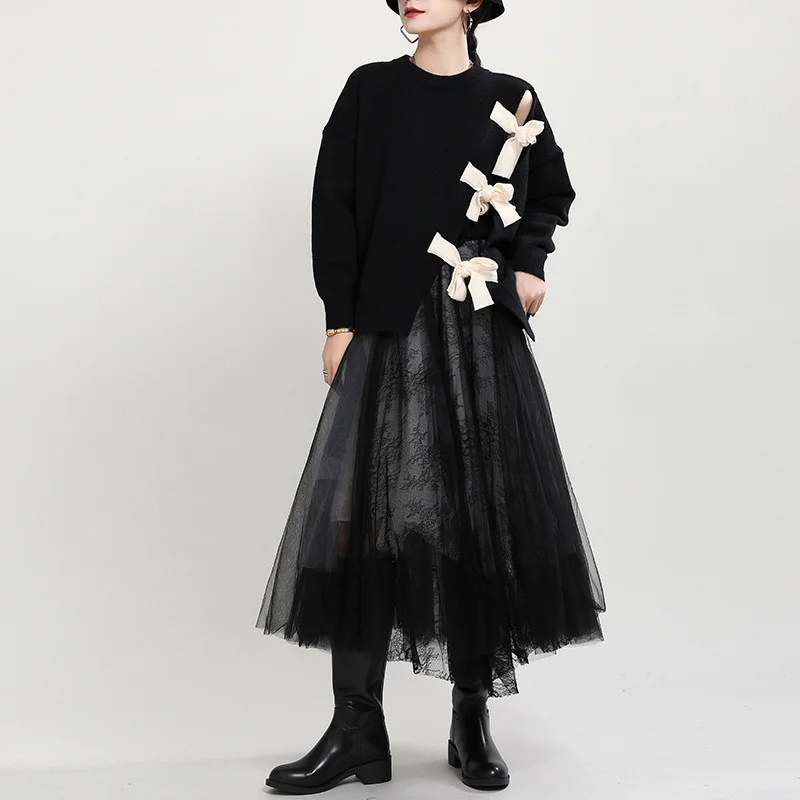 UMI MAO Hollow Pullover Women\'s Autumn And Winter New Design Sense Niche Tops Loose Korean Mid-length Sweater
