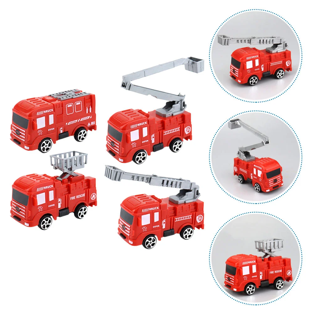 

4 Pcs Trucks Toy Car Cake Decorations Firetruck Models Fighting Toys Adornments Kid Playthings Red Topper Decorative Child