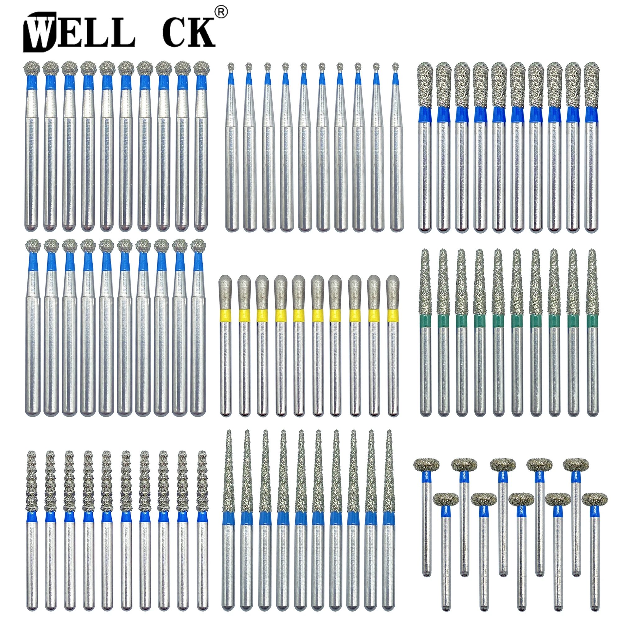 WELLCK 10Pcs/pack Dental Diamond Burs FG 1.6mm for High Speed Handpiece