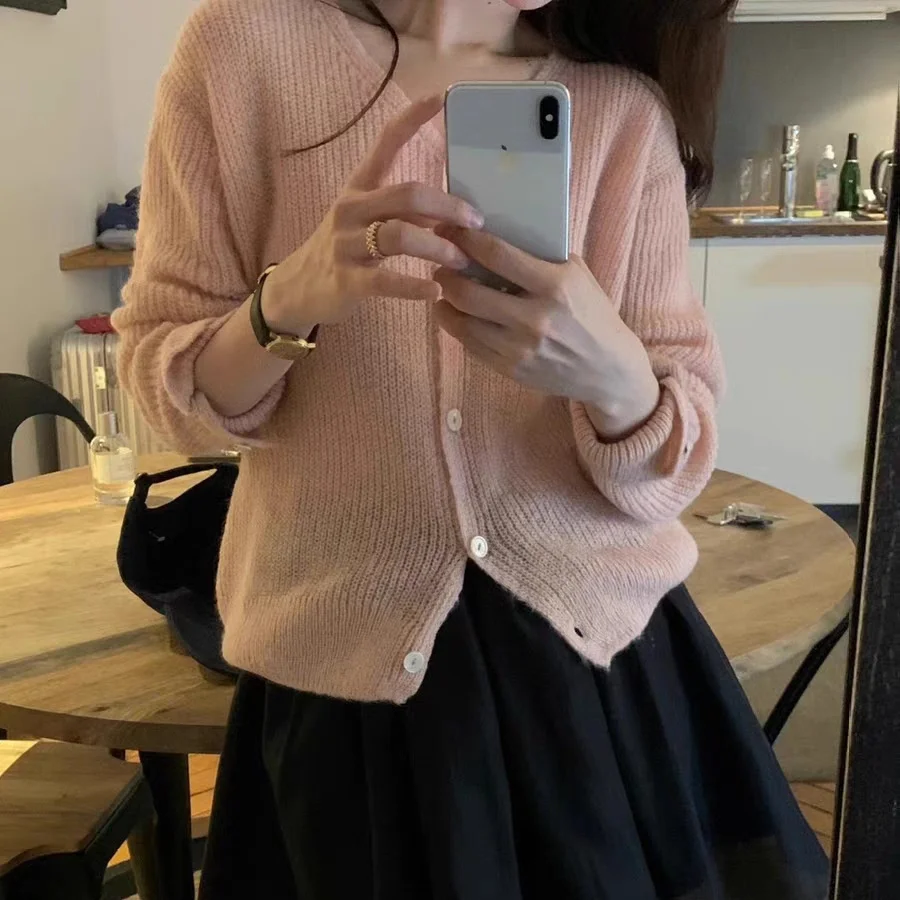 

Slimming OBETv Ne Single Button Knitted Open Cardigan Top New Autumn 2026 Dongda Gate Sle Loose Fit Long Sve Pure Color