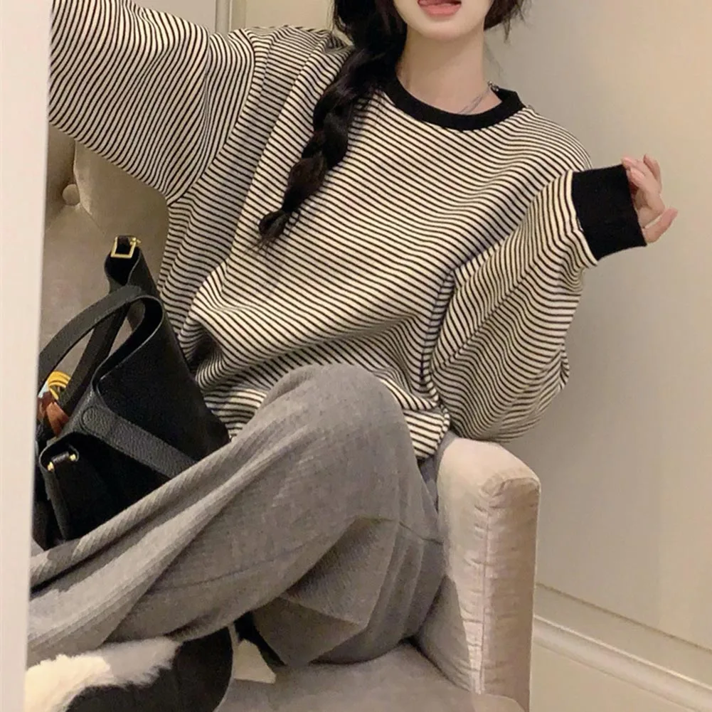 

Повседневный полосатый пуловер, свитер, повседневный свитер с круглым вырезом, 2XL, полосатые топы с длинными рукавами, новый сорт, размеры M-2XL