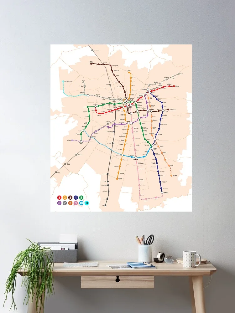 Mapa del metro de Santiago de Chile, póster impreso en lienzo, decoración para sala de estar, imagen para pared del hogar
