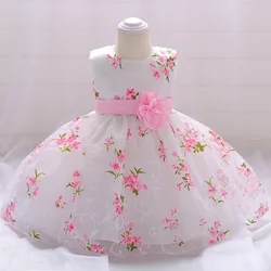 Baby Girl 1 Year Birthday Princess Party Flowers Baptism Dress Infant Embroidery Floral Sleeveless Costume Newborn Kids Clothes