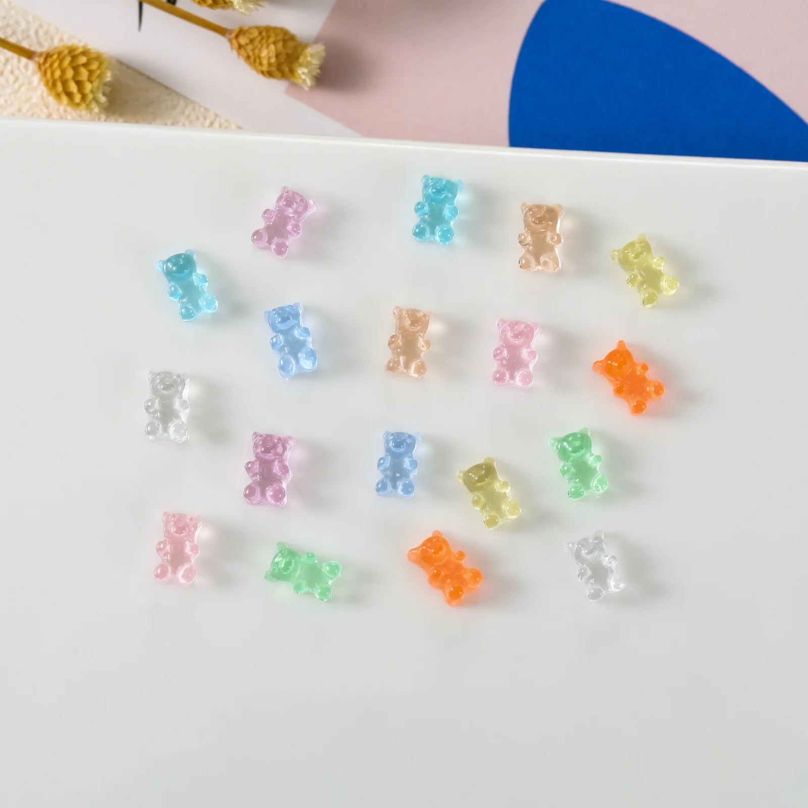 50 Pcs Hyaline Resin Bear Nail Charms Summer Mini Bears Parts Accessories Cute 3D Kawaii Rhinestones Manicure Decoration 4*7mm