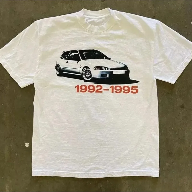 Y2k Vintage Fashion Printed Racing T Shirt Harajuku Street Hip Hop 100%Cotton Crew Neck Tops Summer Men Women Casual Tee Shirt