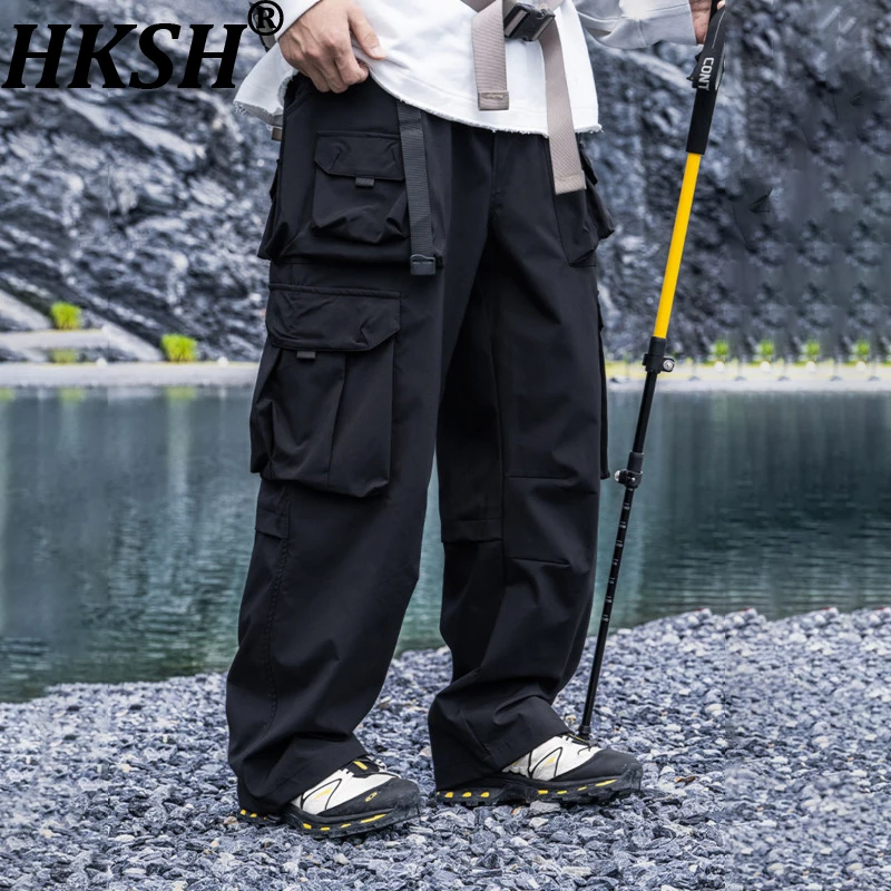 

HKSH Autumn Winter New Man Trendy Dark American Safari Style Elastic Waist Multi-pocket Casual Chic Techwear Cargo Pants HK13992