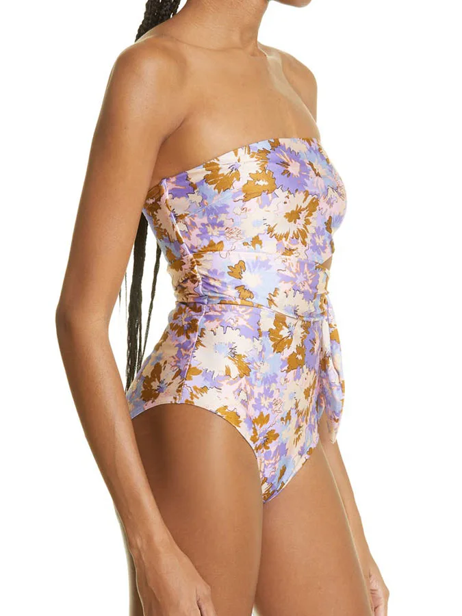 Summer 2024 New Women's One-piece Swimsuit with Cutout Ties at the Waist Flower Print Bikini Set Fashionable Elegant Youth Dress