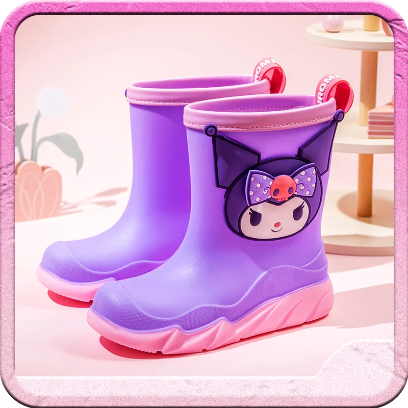 Sanrio Cartoon Children\'S Anti-Slip Rain Boots Kuromi Girls\' Waterproof Rubber Rain Boots Kuromi Wear Water Shoes Boy Keep Warm