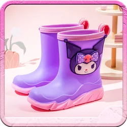 Sanrio Cartoon stivali da pioggia antiscivolo per bambini Kuromi stivali da pioggia in gomma impermeabili per ragazze Kuromi Wear scarpe da acqua Boy Keep Warm