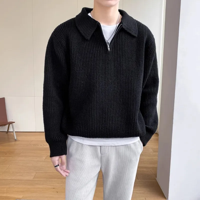 

Thiened вязаный свитер с застежкой-молнией и воротником-стойкой, повседневный теплый модный пуловер с застежкой-молнией f, трикотаж для мужчин зимы