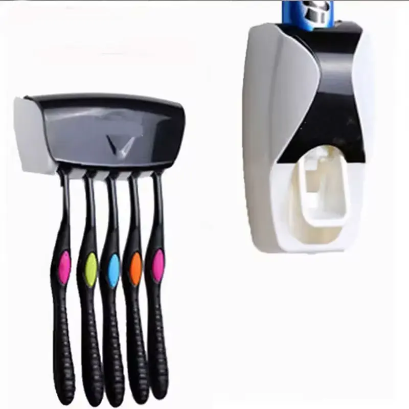 2PCS Automatic Toothpaste Dispenser Wall Mount Dust-proof Toothbrush Holder Wall Mount Bathroom Accessories Set Squeezer