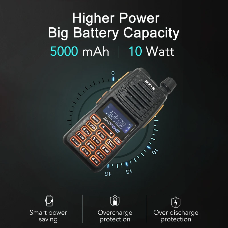 Baofeng-BF GT-5 Portable Walkie Talkie, Long Range, 10 km, Two Way Ham Radio, Dual PTT, Hf Transceiver, Upgrade