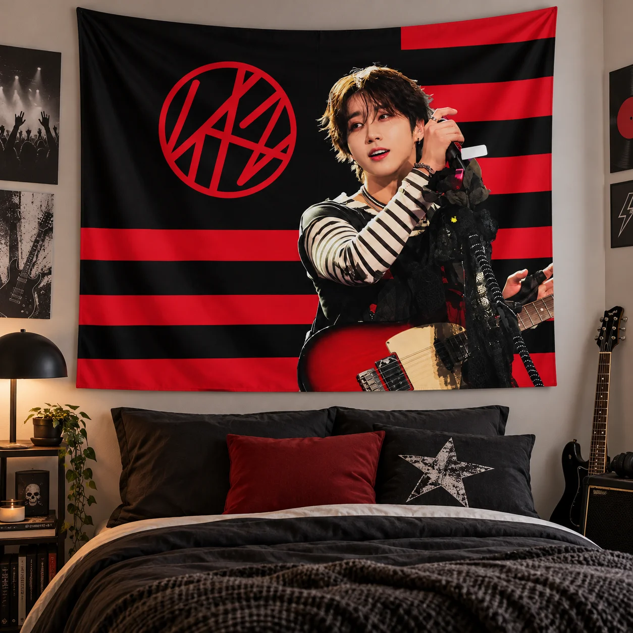 H-Han Polyester Tapestry, Kpop Anime Vibrant Print Wall Hanging, Multiple Sizes, Wall Art Decor for Bedroom Dorm Room Home Decor