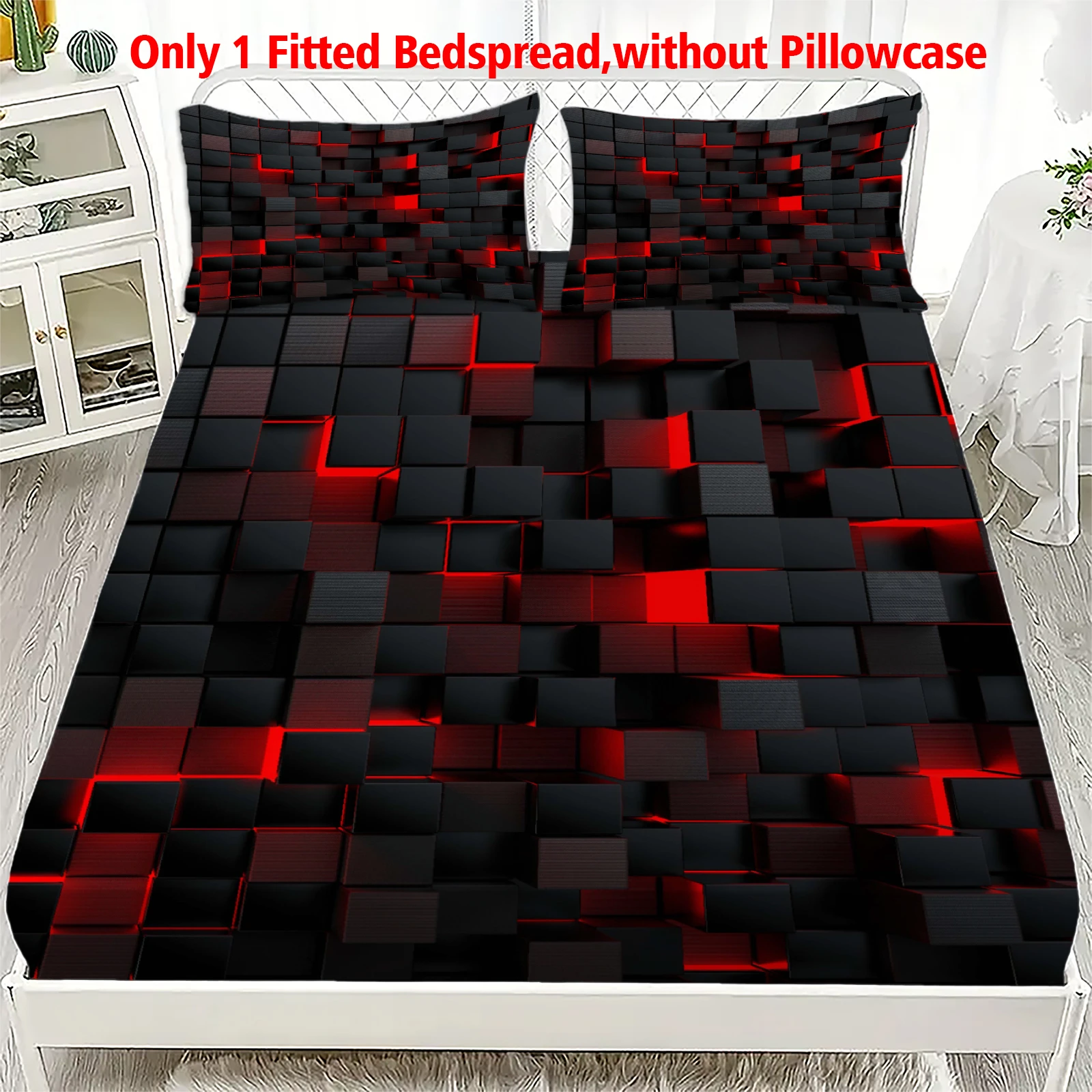 1 Stück 3D Rot-Schwarzes Pixel-Gitter Spannbettlaken Modern Tech-Inspirierte Bettwäsche Weicher Atmungsaktiver Mikrofaser-Matratzenbezug für Schlafzimmer – Detail 6