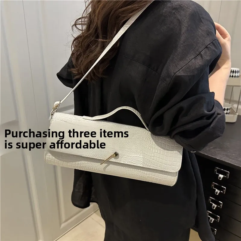 

3pcs 2025 New Versatile Solid Color Crocodile Print Shoulder Bag High-end Texture Temperament Casual Commuter Crossbody Bag