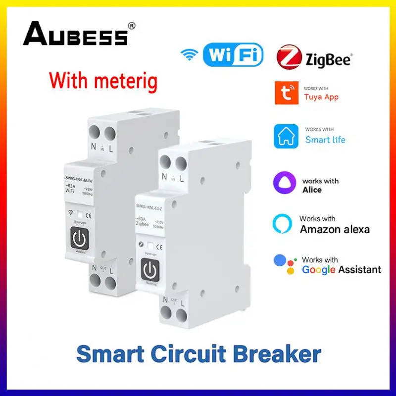 

Tuya ZIgBee WiFi Smart Circuit Breaker With Metering 1P 63A Rail Adjustable Wireless Remote Control Switch Via Alexa Google Home