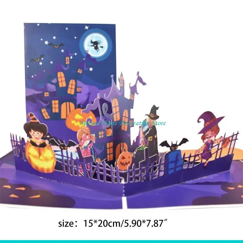 H7BF POP-UP HALLOWEEN CARCE Funny Pumpkin BAT بطاقة بريدية مع هدية يوم الأقداس المظروف