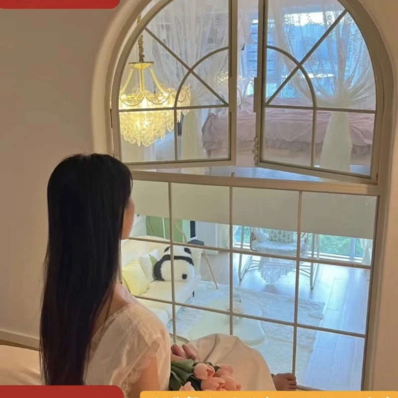 French retro window loft floor-to-ceiling window glass partition semi-circular