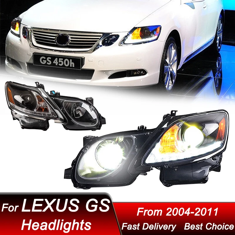 

Автомобильные фары для Lexus GS GS300 GS350 GS450 04-11 новый стиль, полностью светодиодные фары в сборе, обновленный комплект аксессуаров для линз проектора