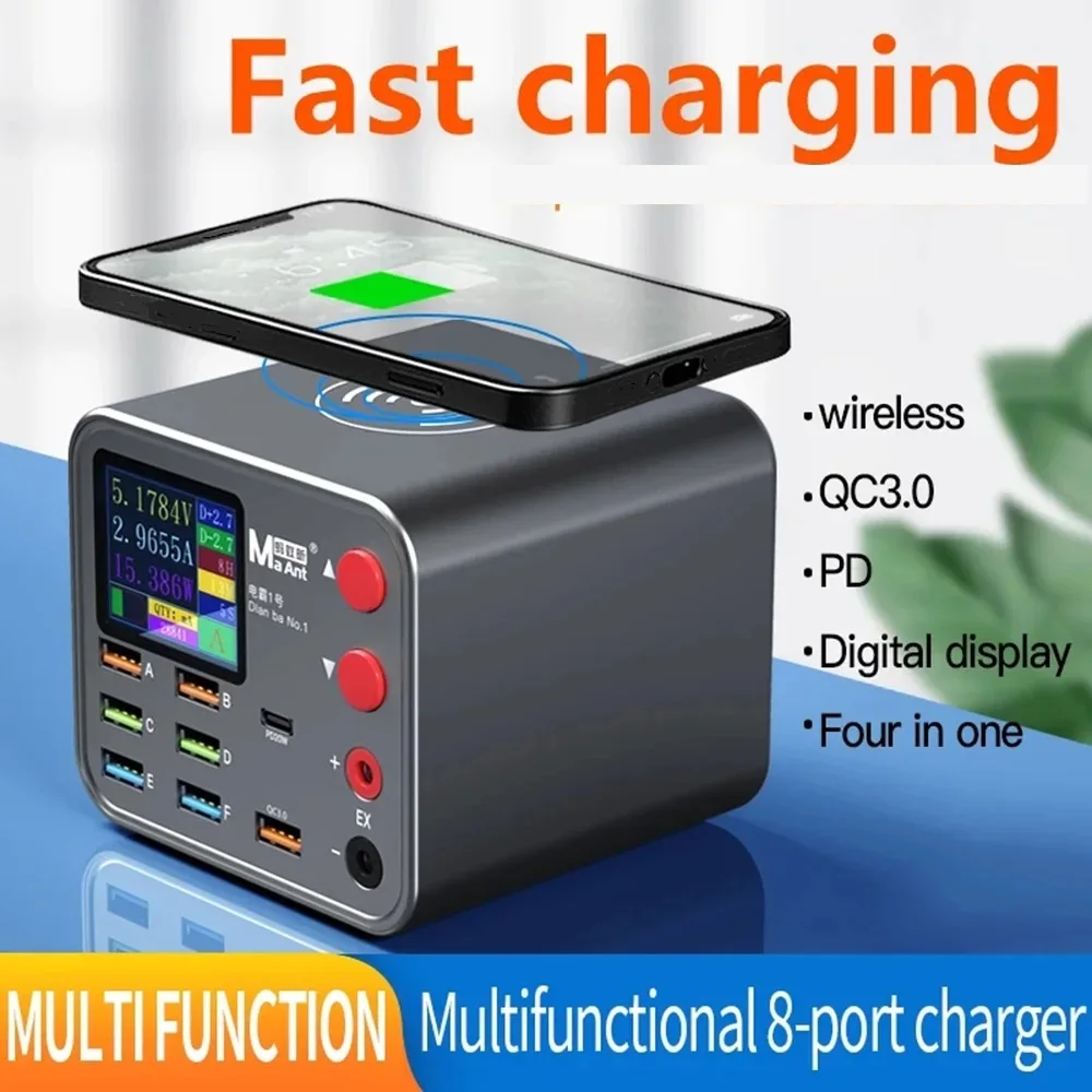 

EU 8-Port Multi-Function Charger for Mobile Phone with Wireless Fast Charging Tool Short Circuit Repair Function Smart