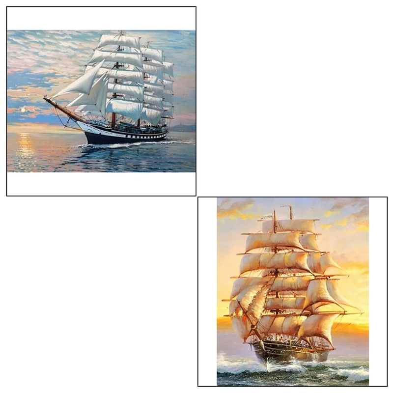 BMBY-2Pcs 5D Diy Diamond Painting Boat Scenery / Boat Landscape Cross Stitch Sewing Shop Diamond Embroidery Home Decoration Diam