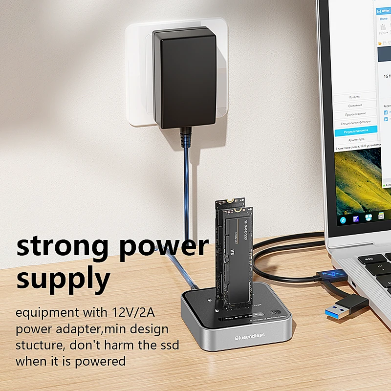Blueendless ثنائي الخليج M.2 NVME SSD استنساخ M.2 NVme SSD قارئ 20Gbps USB3.2 نوع C غير متصل استنساخ الناسخ NVme PCIE الضميمة #3